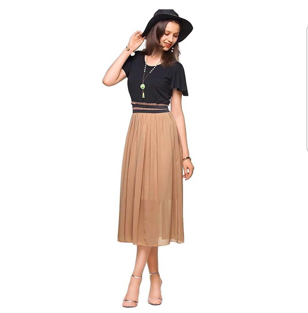 LORRAINE Tan and Black Short Sleeve Dress - Picture 1 of 4